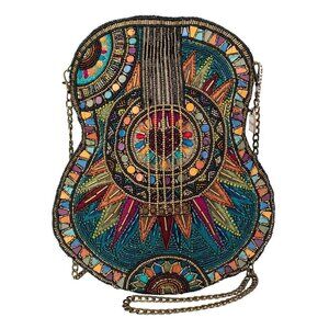 Mary Frances Good Vibes Rock Guitar Beaded Crossbody Bag